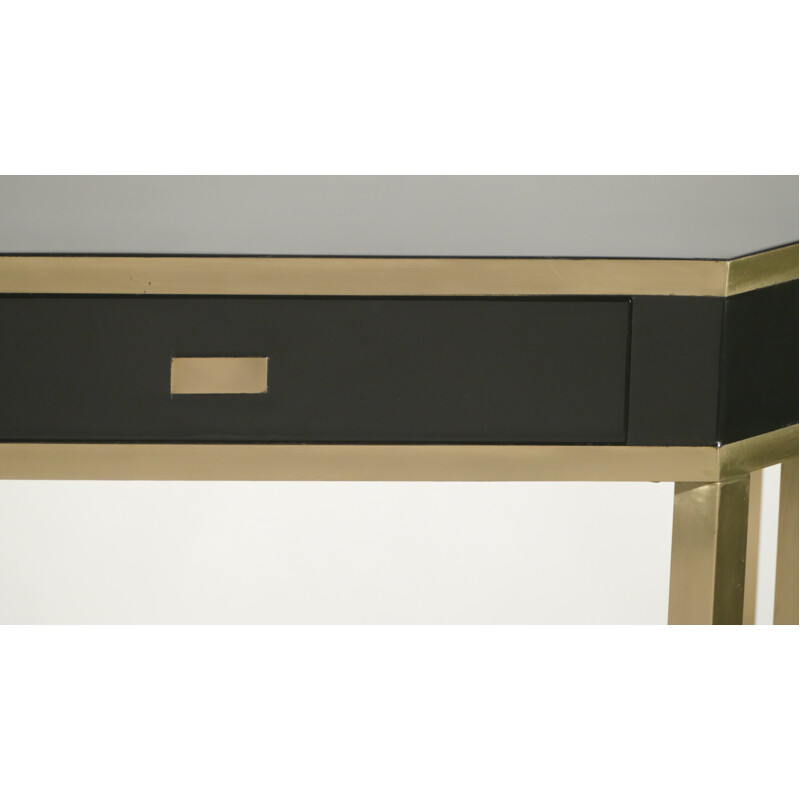 Pair of console tables in black lacquered metal and brass, Jean Claude MAHEY - 1970s