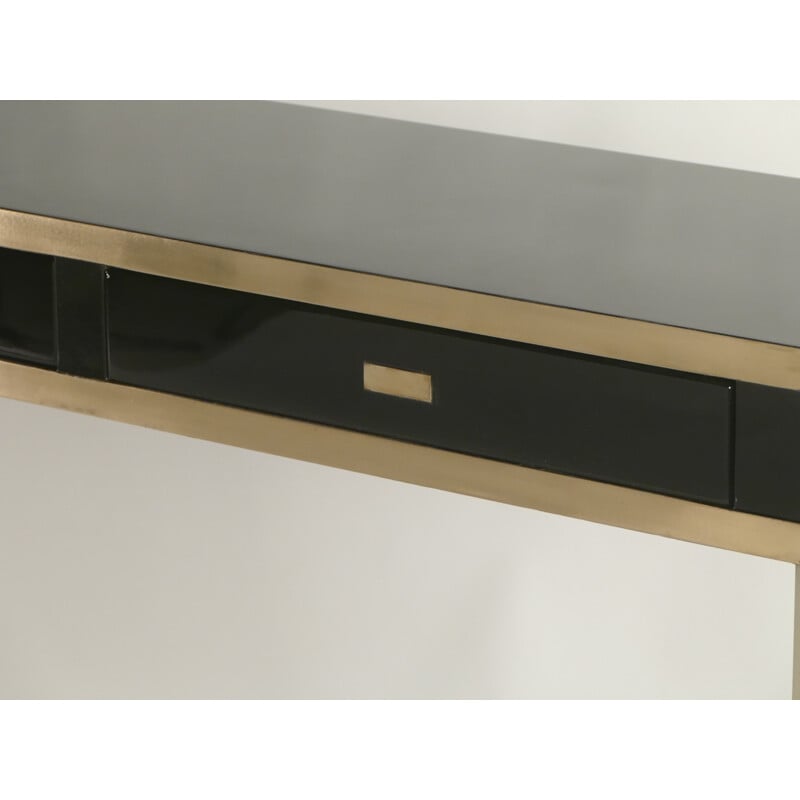 Large console table in black lacquered metal and brass, Jean Claude MAHEY - 1970s