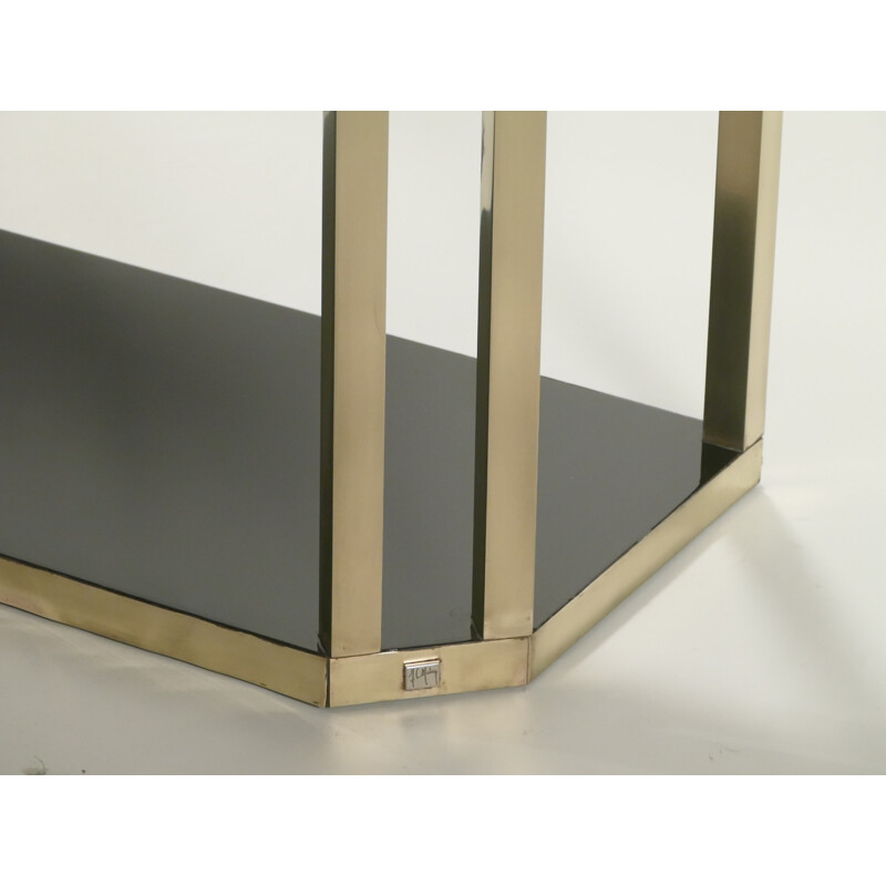 Large console table in black lacquered metal and brass, Jean Claude MAHEY - 1970s