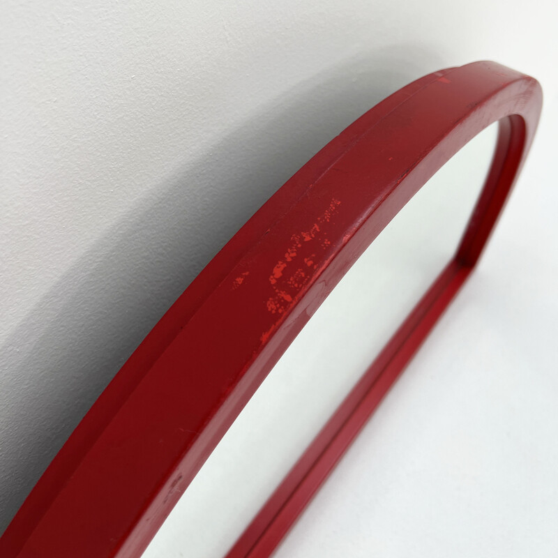 Vintage red frame mirror by Anna Castelli Ferrieri for Kartell, 1980s