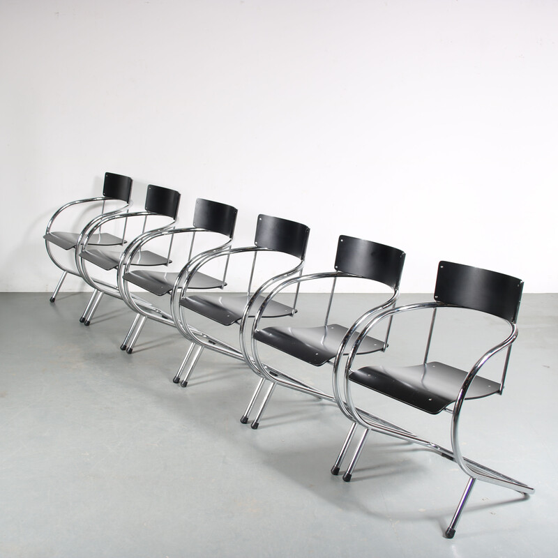 Set di 6 sedie da pranzo vintage "PS32" di Paul Schuitema per Dutch Originals, Paesi Bassi anni 2000