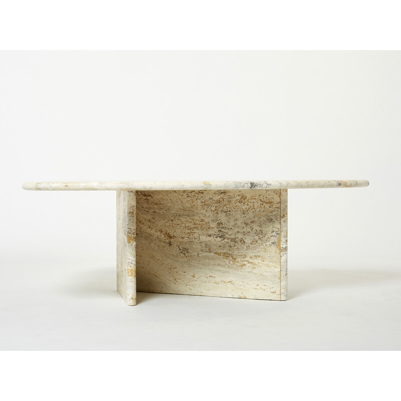 Mesa de centro de travertino italiano vintage, 1970