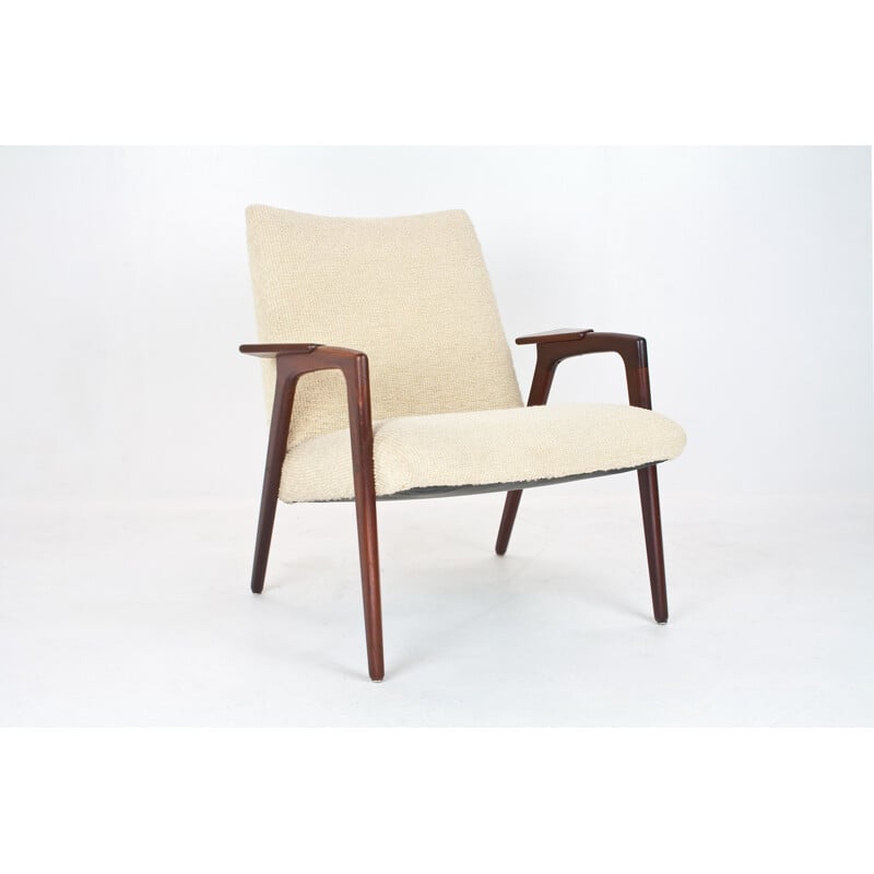 Pastoe "Ruster" lounge chair in teak and white fabric, Yngve EKSTROM - 1950s 