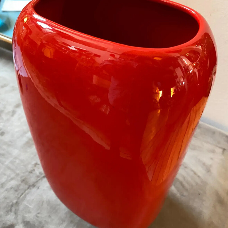 Vase italien vintage Vetrochina en céramique rouge de Vittorio Fulgenzi, 1970