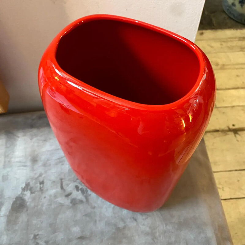 Vintage red Vetrochina ceramic Italian vase by Vittorio Fulgenzi, 1970s