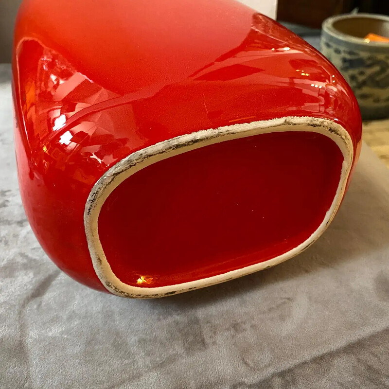 Vintage red Vetrochina ceramic Italian vase by Vittorio Fulgenzi, 1970s