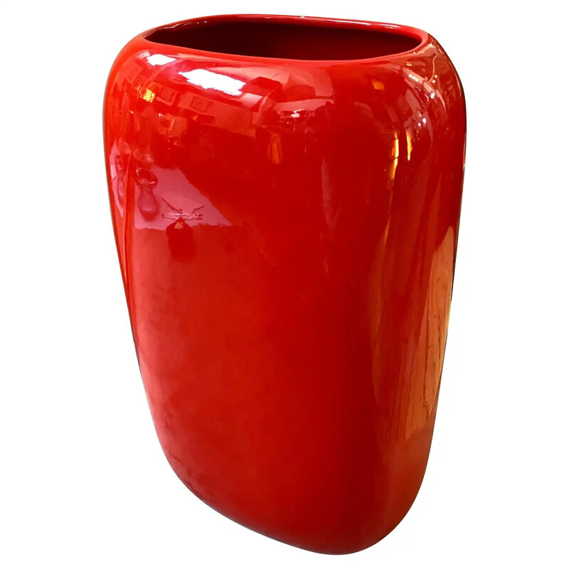 Vintage red Vetrochina ceramic Italian vase by Vittorio Fulgenzi, 1970s