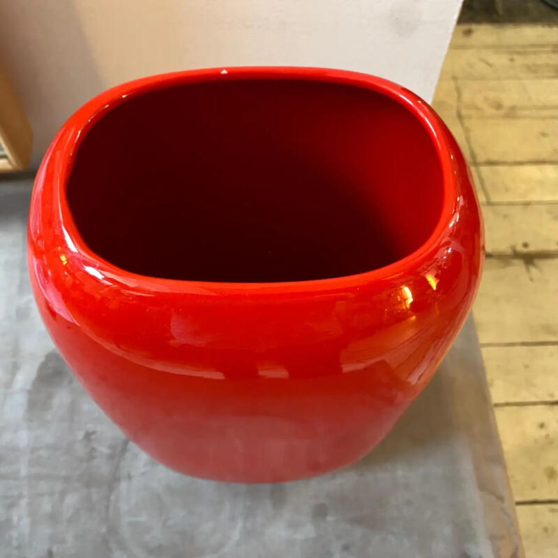 Vintage red Vetrochina ceramic Italian vase by Vittorio Fulgenzi, 1970s