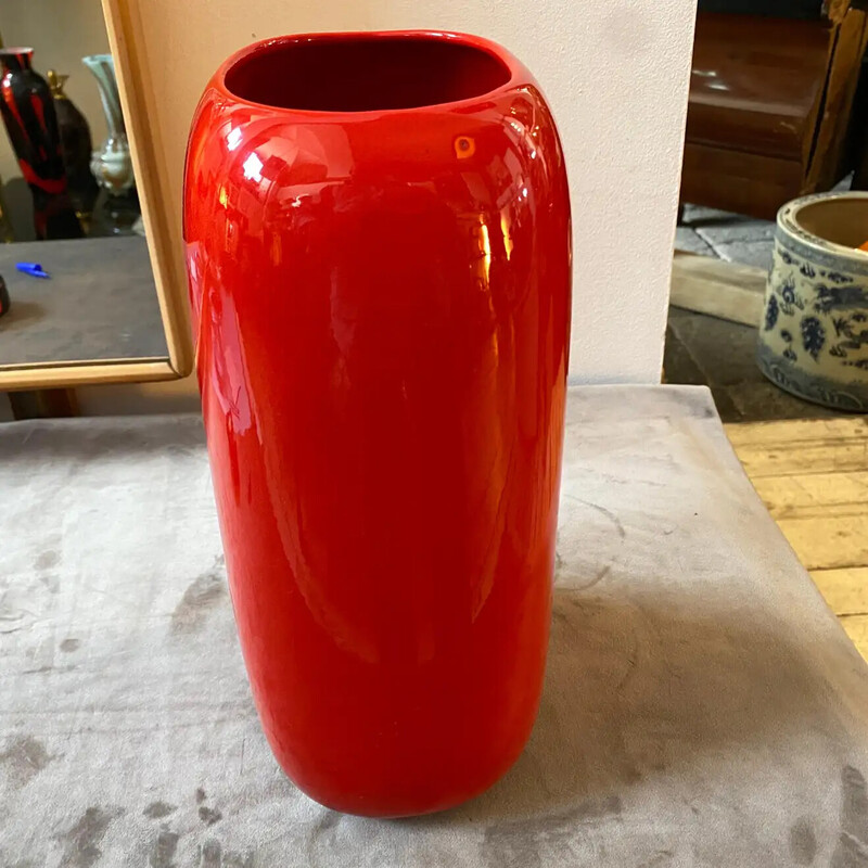 Jarrón italiano vintage de cerámica roja Vetrochina de Vittorio Fulgenzi, 1970