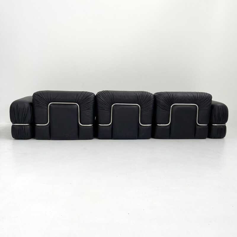 Modulares 5-Sitzer-Sofa aus schwarzem Leder von Rodolfo Bonetto für Tecnosalotto, 1960er Jahre