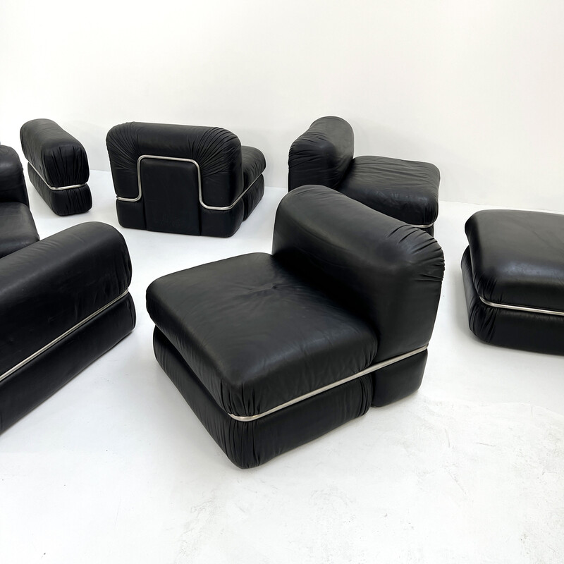 Canapé modulaire vintage à 5 places en cuir noir par Rodolfo Bonetto pour Tecnosalotto, 1960