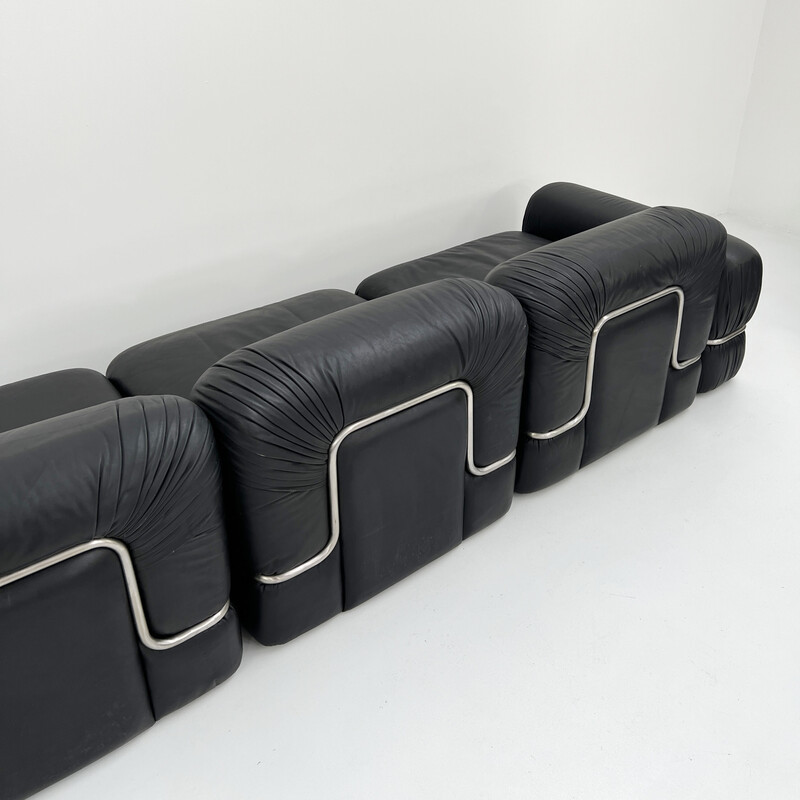 Canapé modulaire vintage à 5 places en cuir noir par Rodolfo Bonetto pour Tecnosalotto, 1960