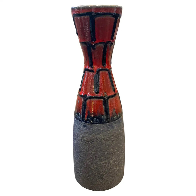 Mid-century red and black Fat Lava ceramic vase by Roth, Germany 1970s
