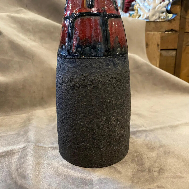 Jarrón vintage de cerámica roja y negra Fat Lava de Roth, Alemania 1970