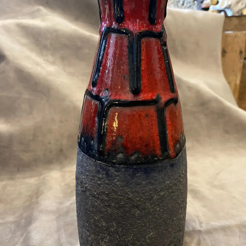 Vaso vintage in ceramica rossa e nera Fat Lava di Roth, Germania 1970