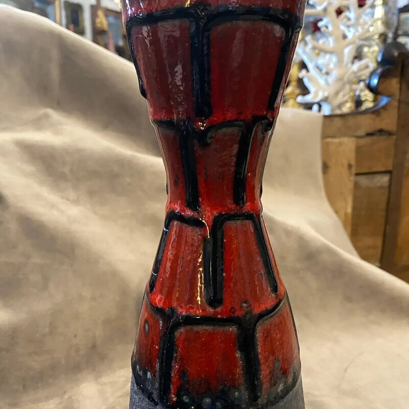 Mid-century red and black Fat Lava ceramic vase by Roth, Germany 1970s