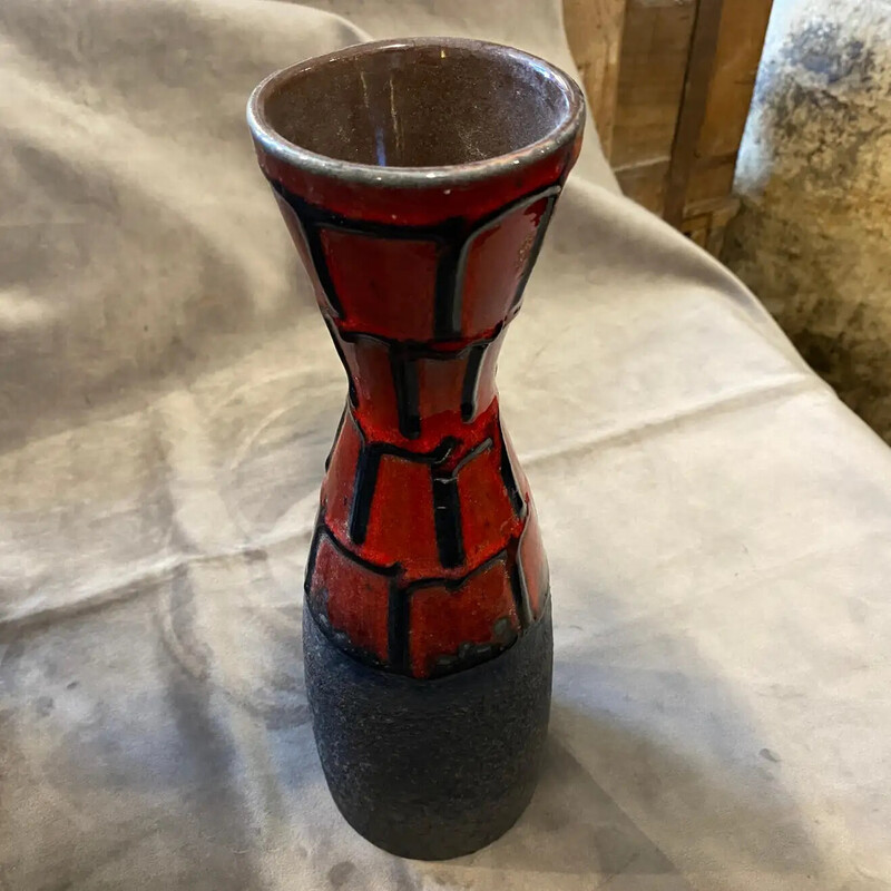 Vintage vaso de cerâmica vermelho e preto Lava Gorda de Roth, Alemanha 1970