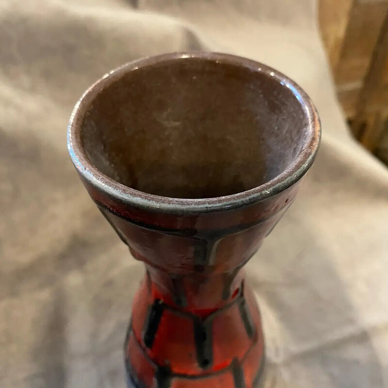 Vase vintage en céramique rouge et noire Fat Lava de Roth, Allemagne 1970