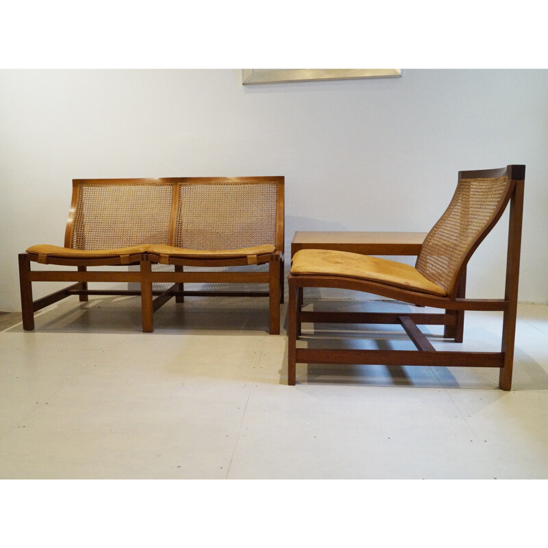 "King Series" set of 2-seater sofa coffee table and easy chair in mahogany, Rud THYGESEN and Johnny SORENSEN - 1960s