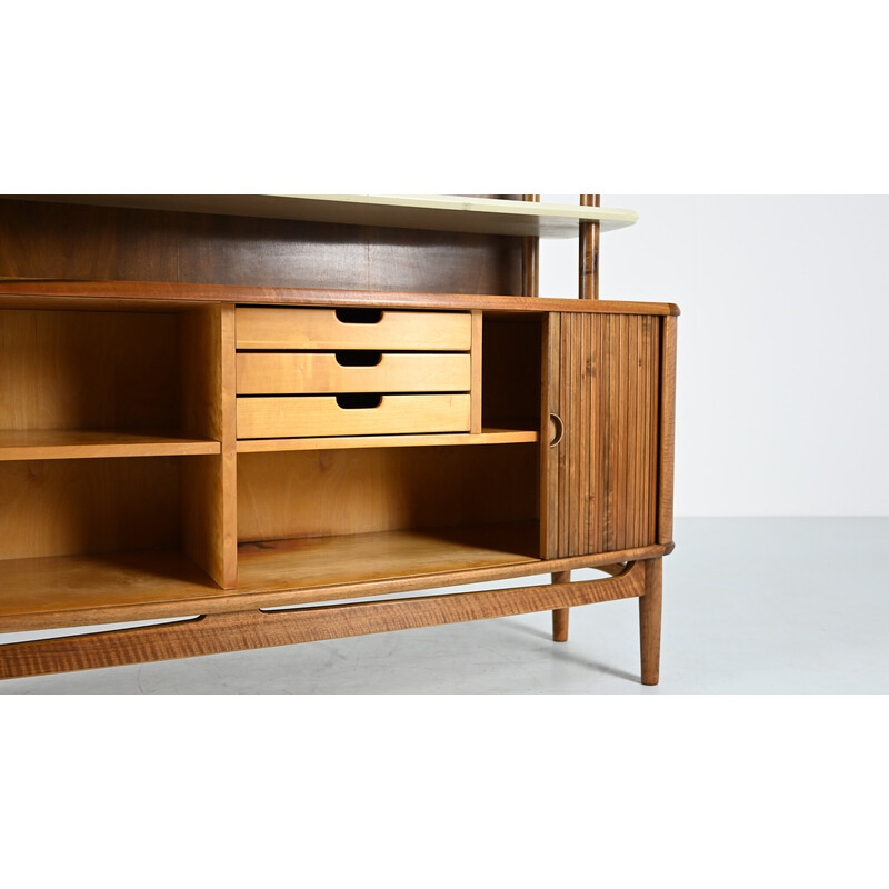 Vintage walnut highboard by Kurt Olsen for A. Andersen and Bohm, Denmark 1950