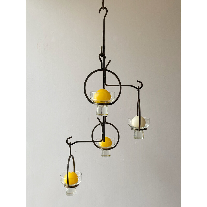 Scandinavien vintage wrought iron chandelier for four Lights, 1960s