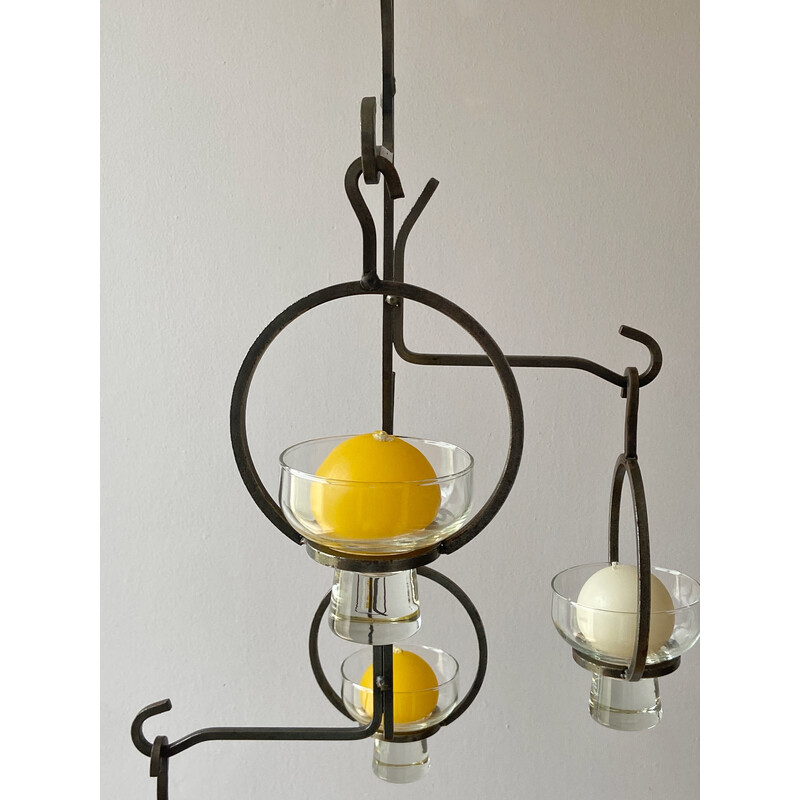 Scandinavien vintage wrought iron chandelier for four Lights, 1960s