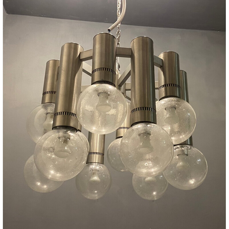 Vintage hanglamp in chroom en Murano glas van Gaetano Sciolari