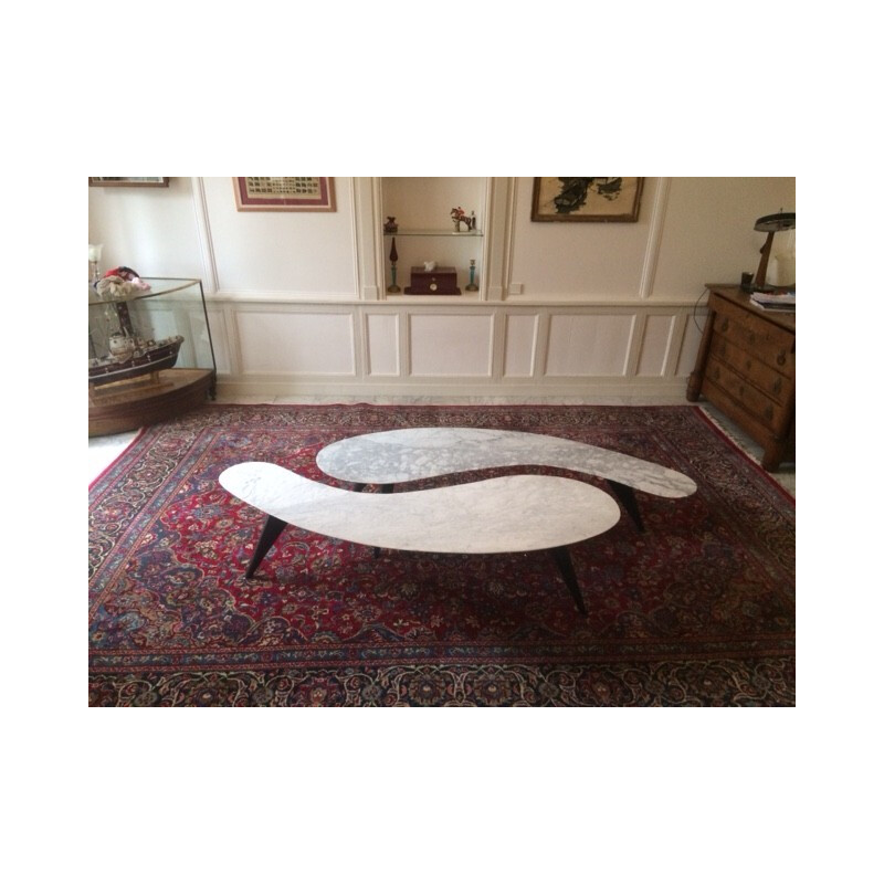 Pair of white carrara marble coffee tables - 1980s