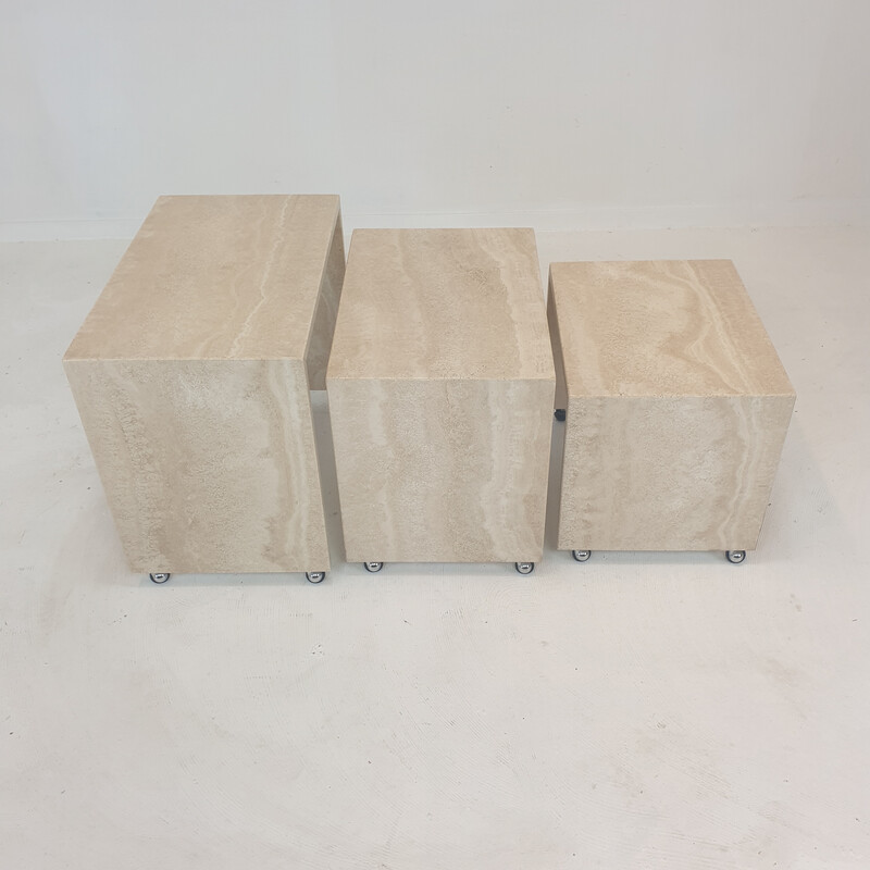 Vintage Italian travertine nesting tables, 1980s