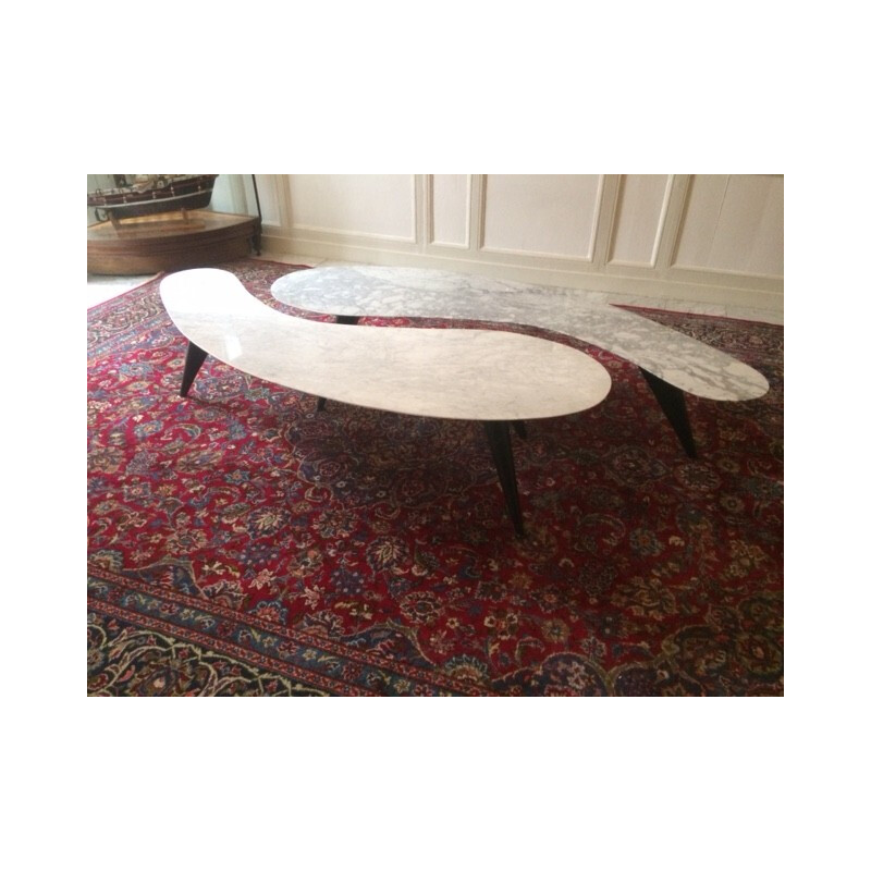 Pair of white carrara marble coffee tables - 1980s