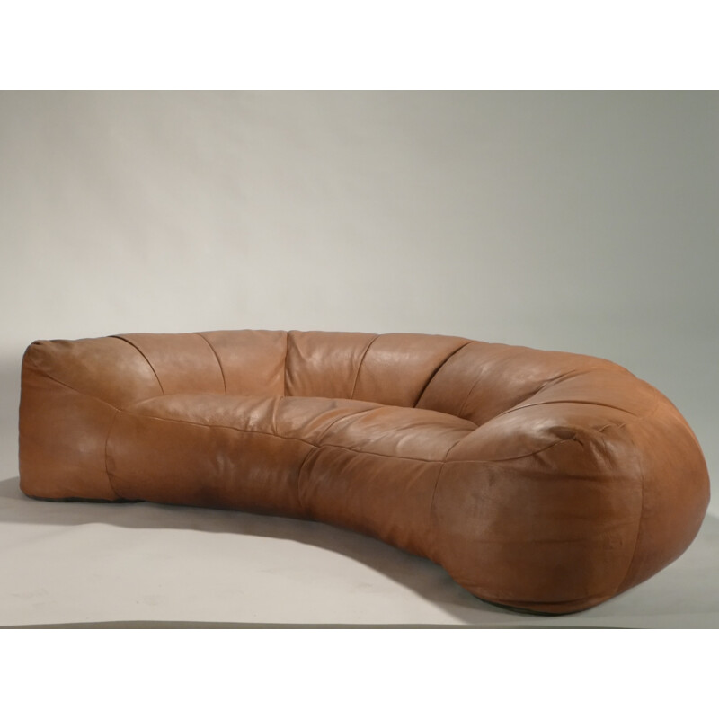 Honoré Paris brown leather sofa, Raphaël RAFFEL - 1970s