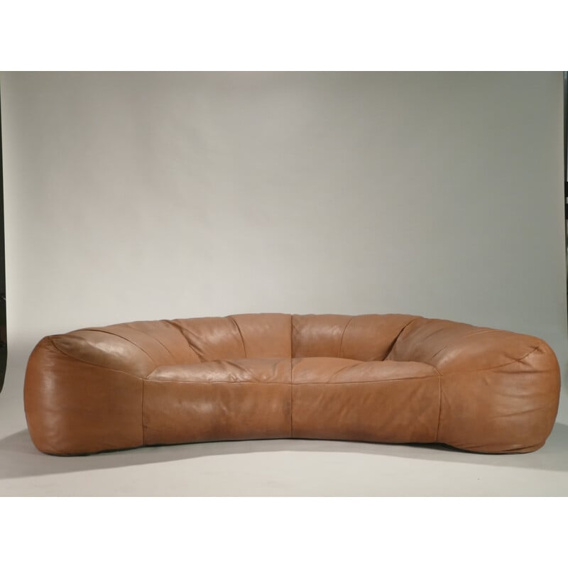 Honoré Paris brown leather sofa, Raphaël RAFFEL - 1970s