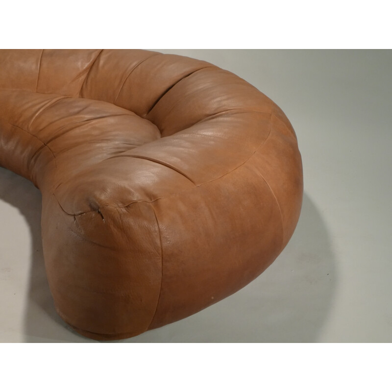 Honoré Paris brown leather sofa, Raphaël RAFFEL - 1970s
