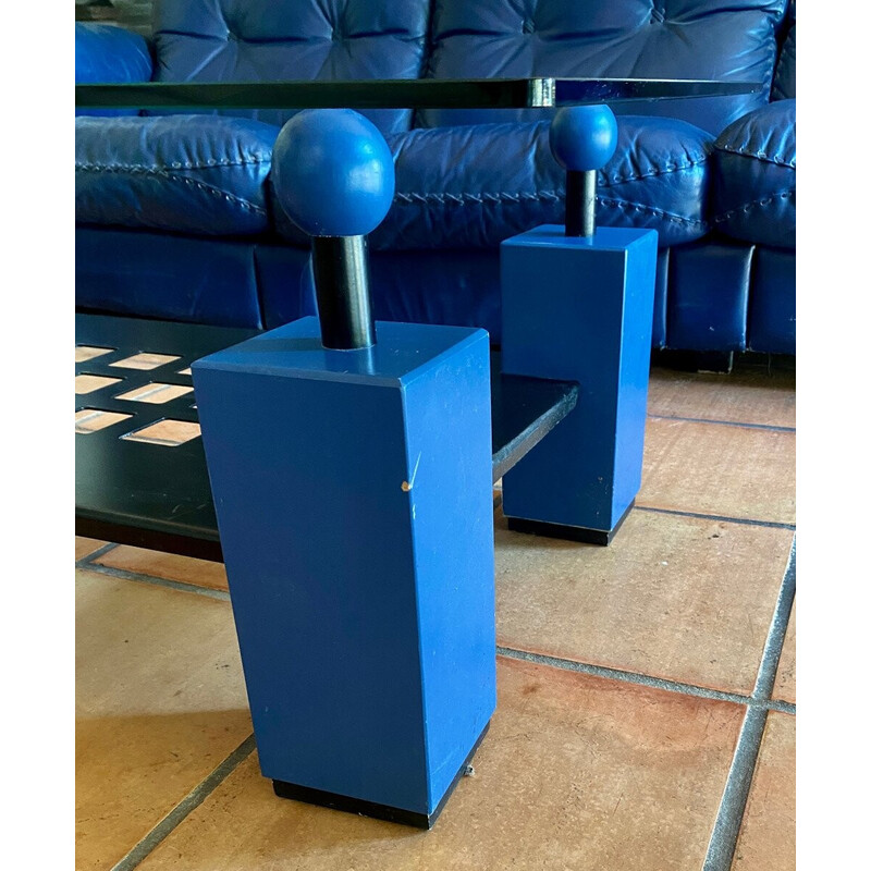 Vintage geometric blue coffee table, 1980