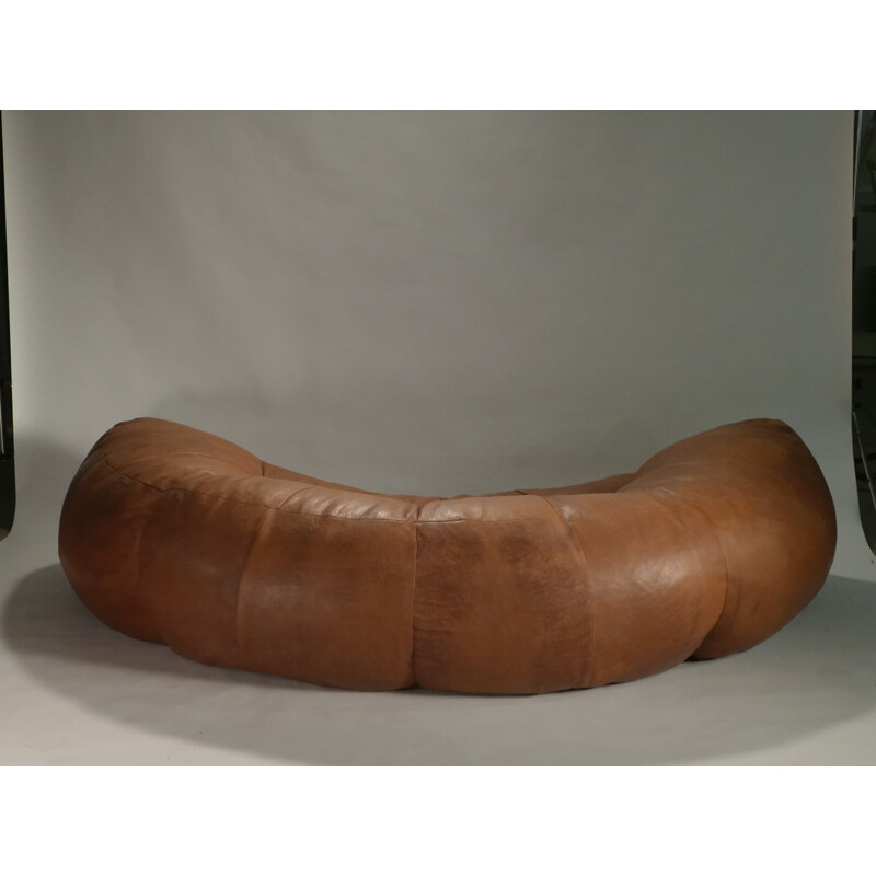 Honoré Paris brown leather sofa, Raphaël RAFFEL - 1970s