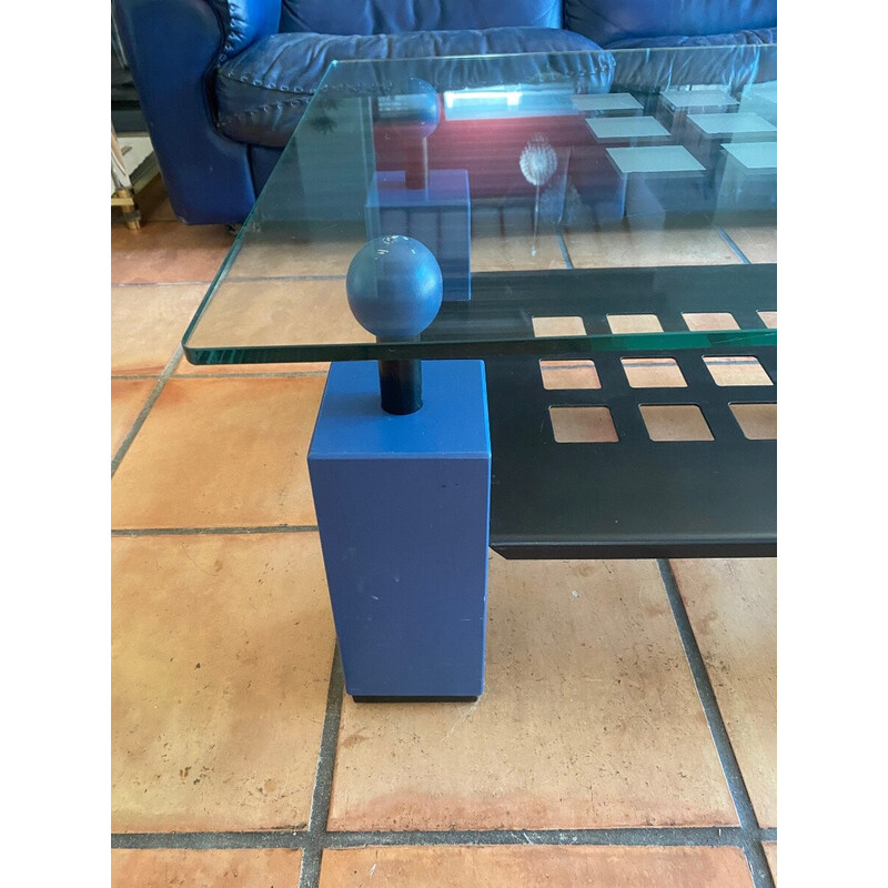 Table basse vintage géométrique bleue, 1980