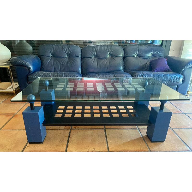 Table basse vintage géométrique bleue, 1980