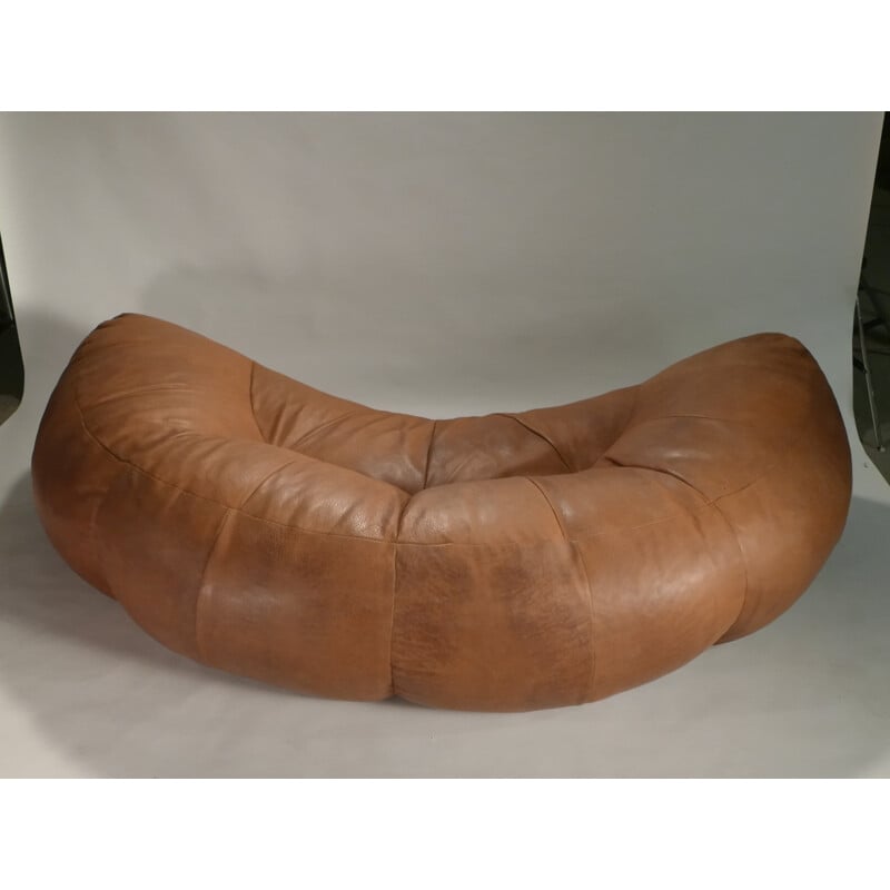 Honoré Paris brown leather sofa, Raphaël RAFFEL - 1970s
