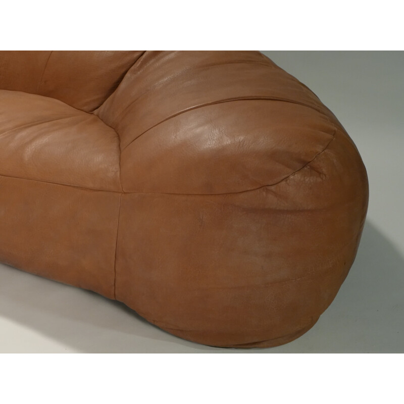 Honoré Paris brown leather sofa, Raphaël RAFFEL - 1970s