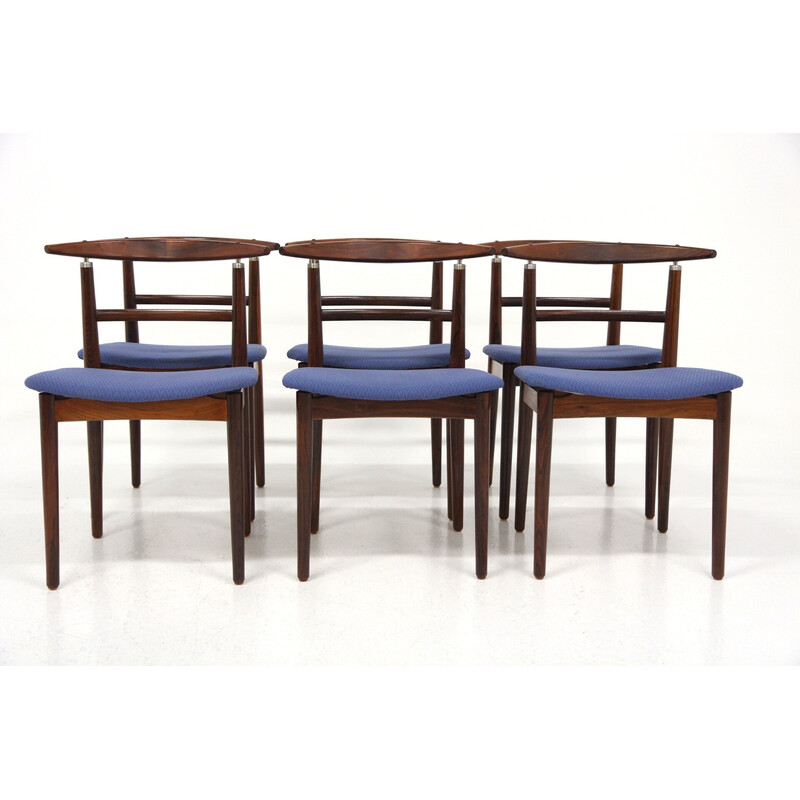 Set of 6 vintage chairs in rosewood by Helge Sibast and Børge Rammerskov, Denmark 1960