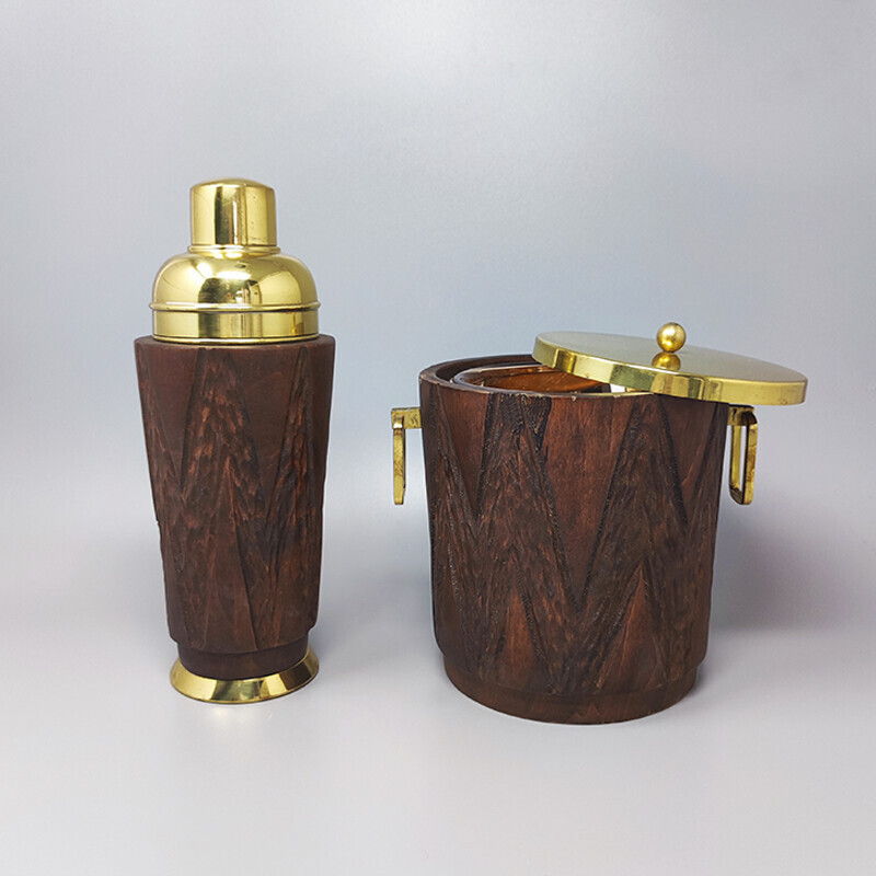 Vintage cocktail shaker with ice bucket by Aldo Tura, Italy 1970s
