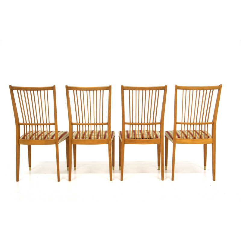 Set of 4 vintage beechwood and fabric chairs, Sweden 1960