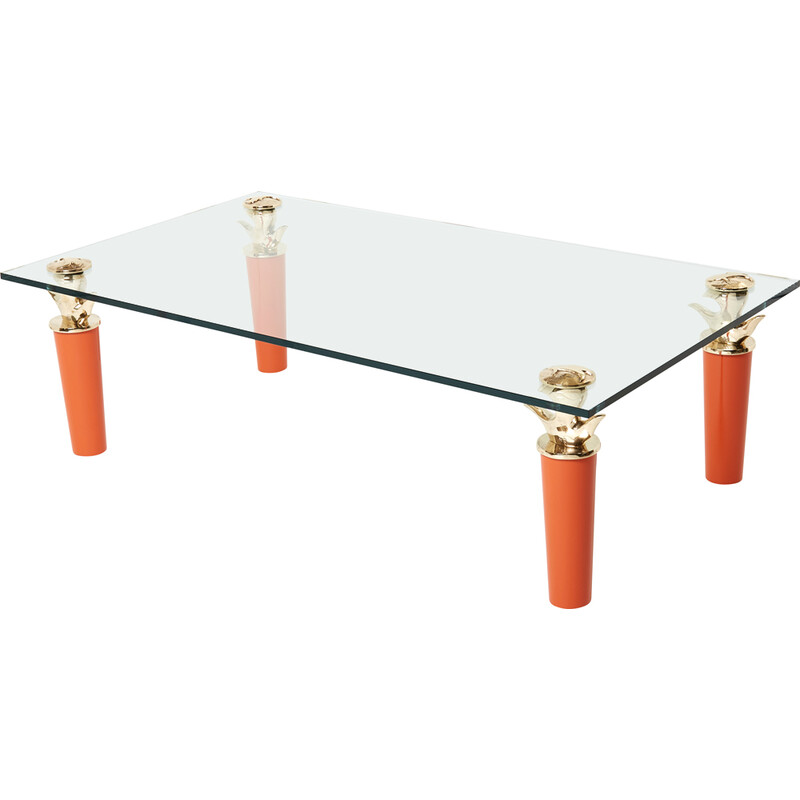 Vintage coffee table in orange lacquered bronze and glass by Garouste and Bonetti, 1995