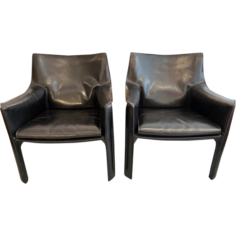 Pair of vintage Cab 414 armchairs by Mario Bellini for Cassina, 1970