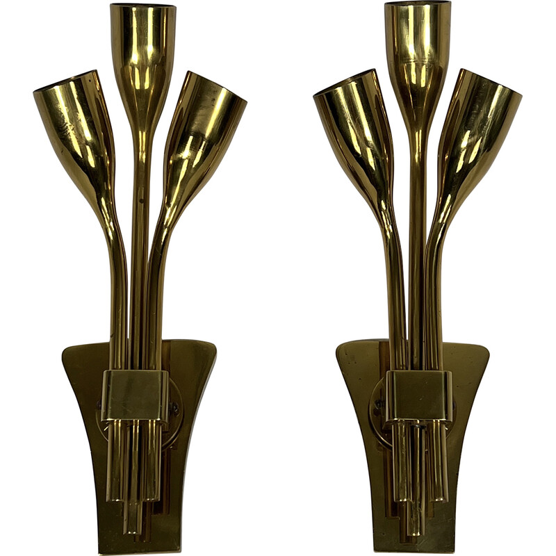 Pair of mid-century Italian brass wall lamps by Lumi Milano, 1960s