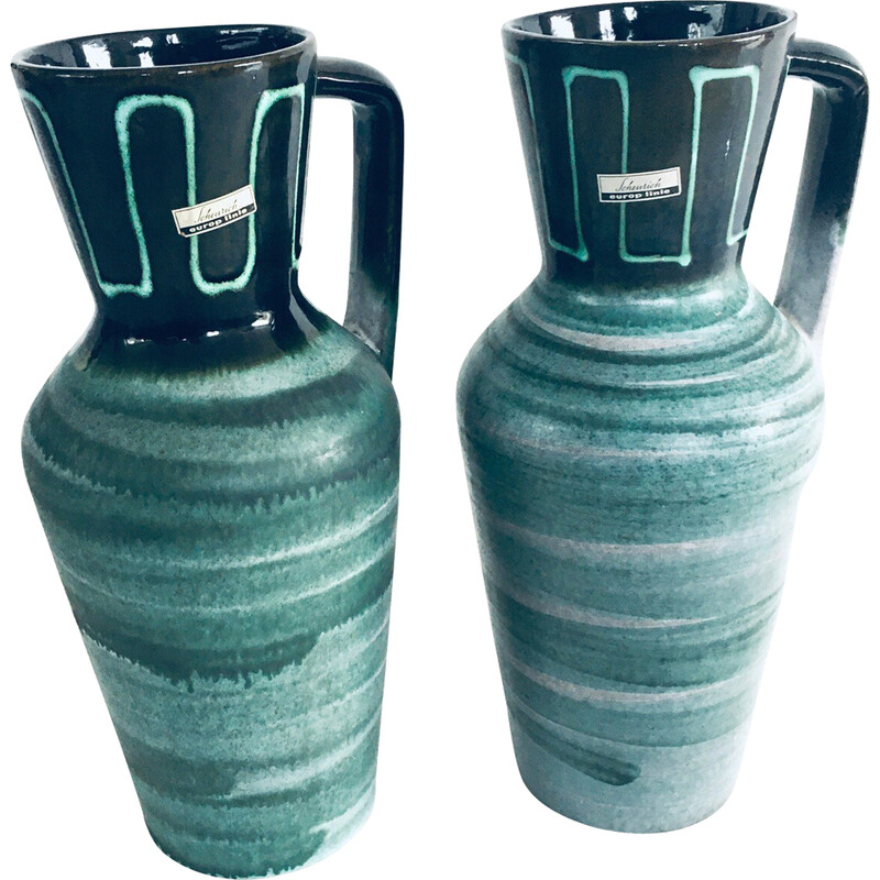 Par de vasos de cerâmica de estúdio de meados do século por Scheurich, Alemanha Ocidental nos anos 60