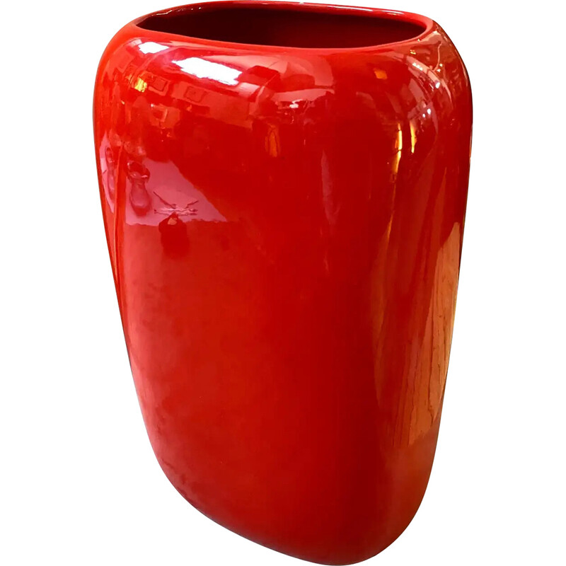 Jarrón italiano vintage de cerámica roja Vetrochina de Vittorio Fulgenzi, 1970