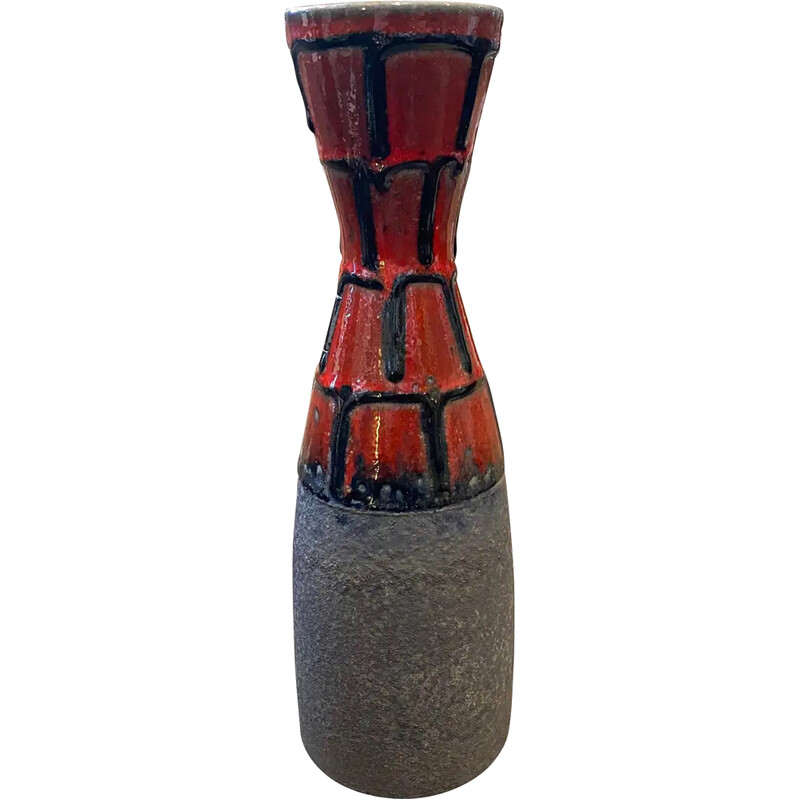 Mid-century red and black Fat Lava ceramic vase by Roth, Germany 1970s