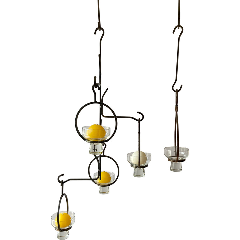 Scandinavien vintage wrought iron chandelier for four Lights, 1960s
