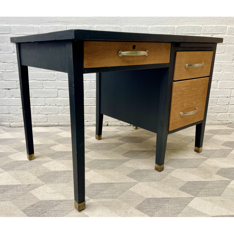 Bureau de professeur vintage en chêne avec 3 tiroirs